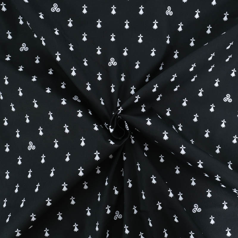 Coton Imprimé Bretagne Hermine Fond Noir - Maison Klem